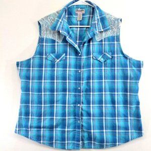 Wrangler Plaid Lace Snap Button Western Top size 3XL